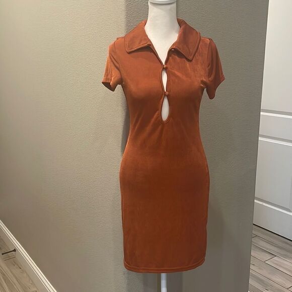 Urban Outfitter Pumpkin Spice Mini Body Con Stretch Dress Size M - Picture 1 of 7